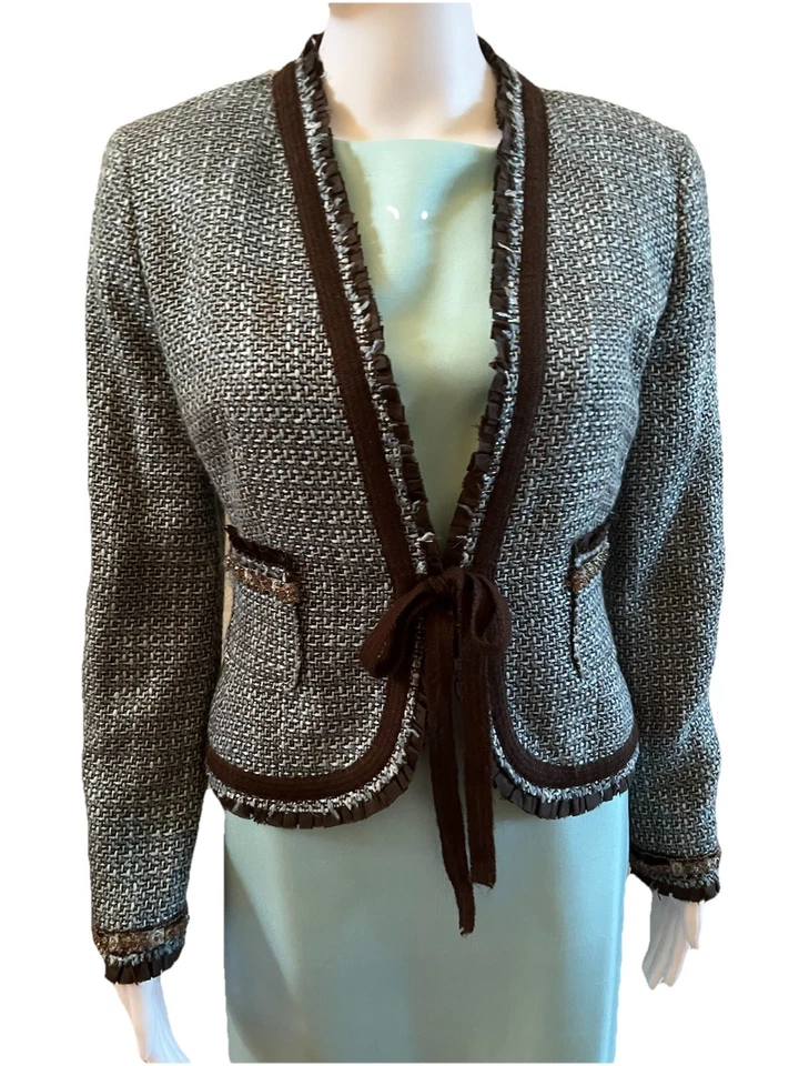 Blazer Chaqueta Allen By Allen Schwartz EE. UU. 4 Tweed Azul Negro Blanco Corbata De Colección Foto 2 de 4