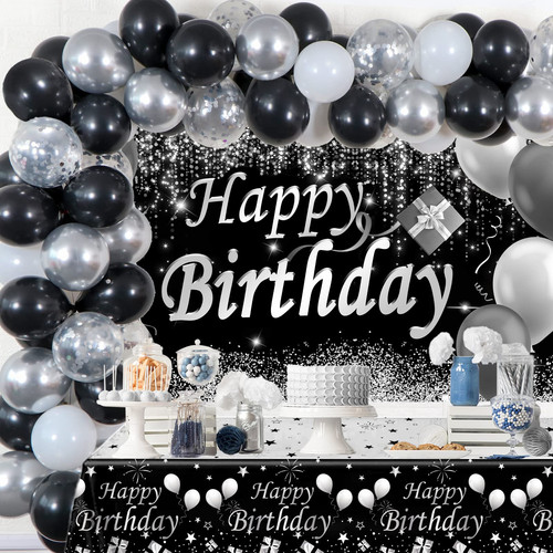 Black and White Party Decorations, Happy Birthday Decorations for Men Women w...