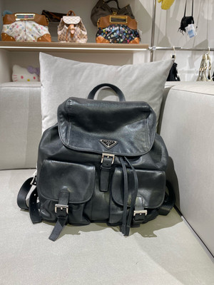 Authentic Prada Vela Backpack Calfskin Backpack Black Silver-Tone eBay AG