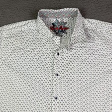 Robert Graham Shirt Mens XL White Geometric Short Sleeve Classic Flip Cuff