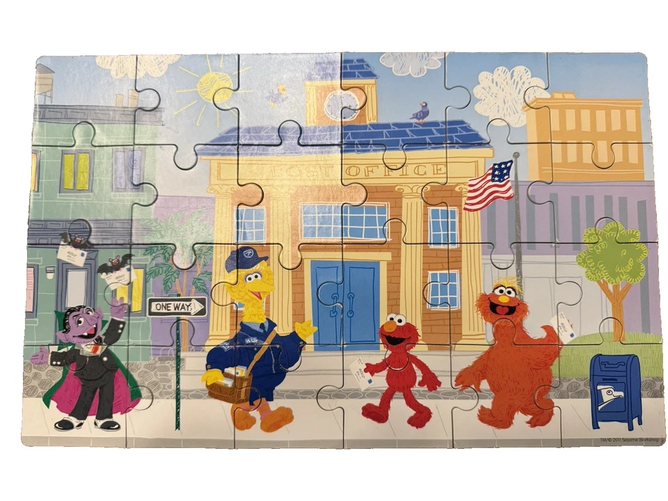 Sesame Street Puzzles 4 Rompecabezas Completos Caja de Almacenamiento de Madera con Divisores 2011-12 Foto 2 de 4