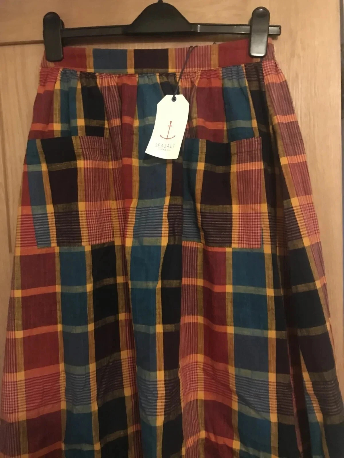 Seasalt Women's Blue Misty Day Checked Midi Skirt Regular - Paint Mixe - Size 8