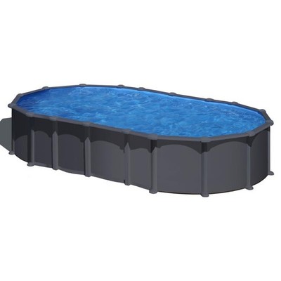 GRE Ovalpool 730x375x132 cm Anthrazit mit Sandfilter 6 m³/h Set