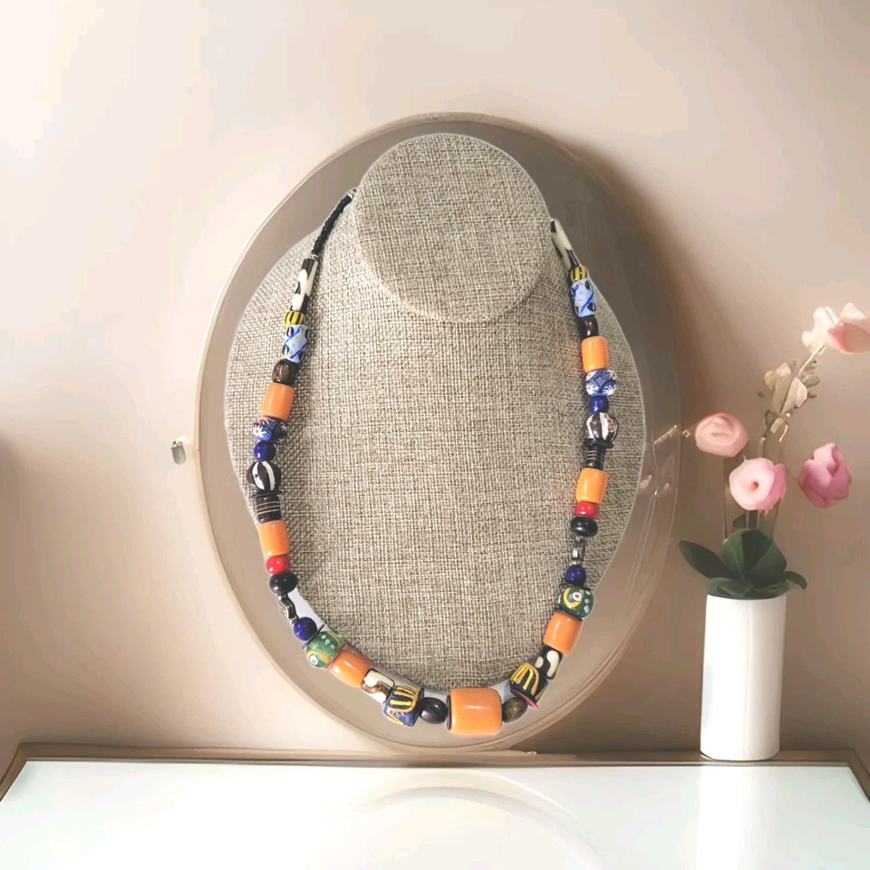 Necklace Old North African Handmade Glass,Trade, Multico Resin Amber Beads 21" - Image 2 of 4