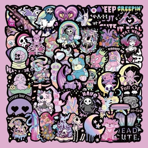30Pcs Random Cute Gothic Pastel Skull Skeleton Waterproof Vinyl Stickers
