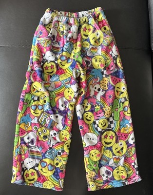 iScream Emoji Fleece Pants Pockets Elastic Thick Comfy Smiley Snap Icons S 6 7