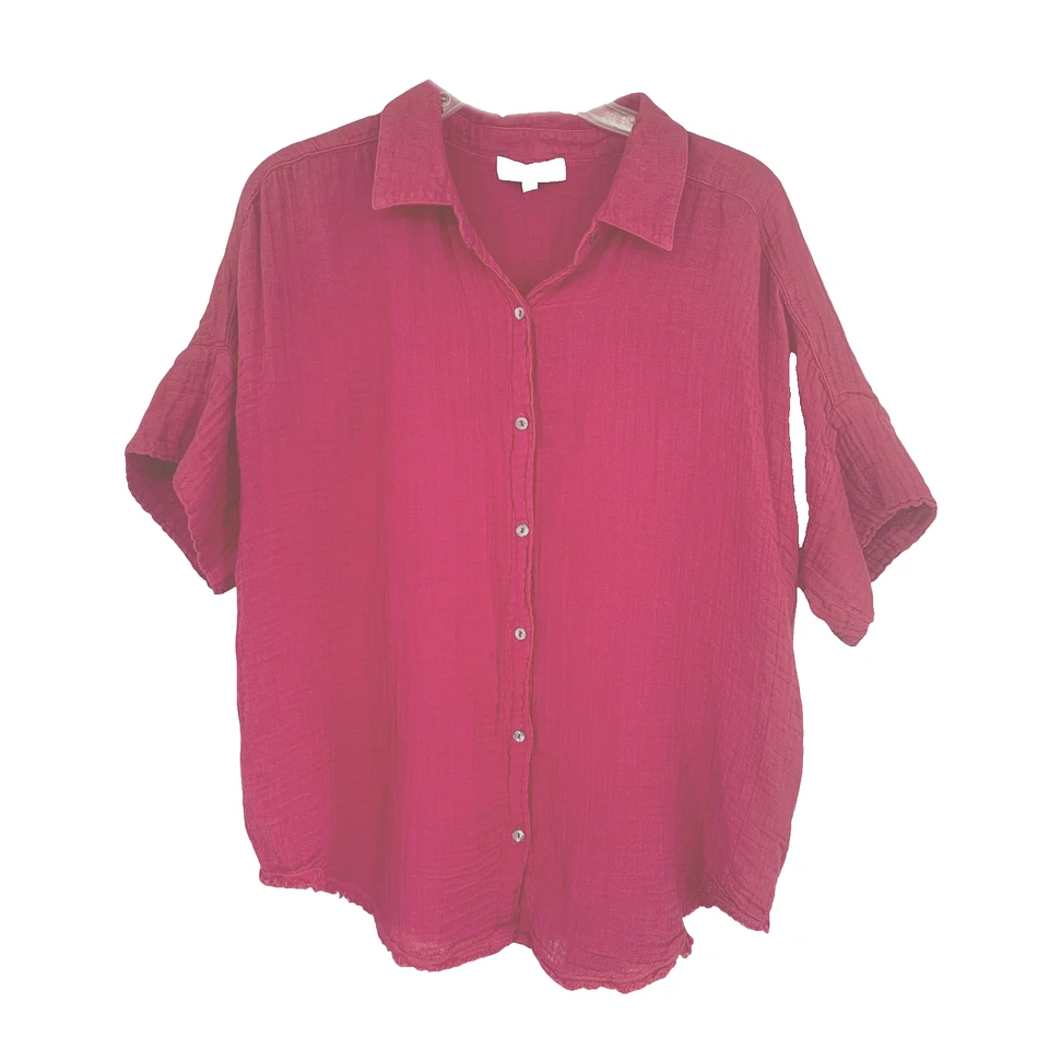 Blusa Top Michael Stars Bailey Talla L Rosa Pitaya Doble Gasa Manga Corta Foto 2 de 4