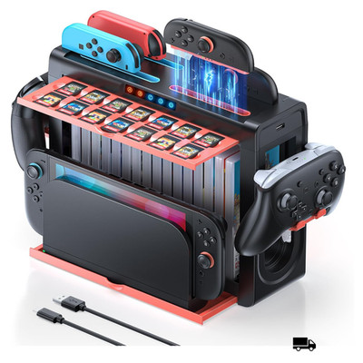 FASTSNAIL Switch 2 OLED Speicher mit Controller Ladestation 14 Slots Karten