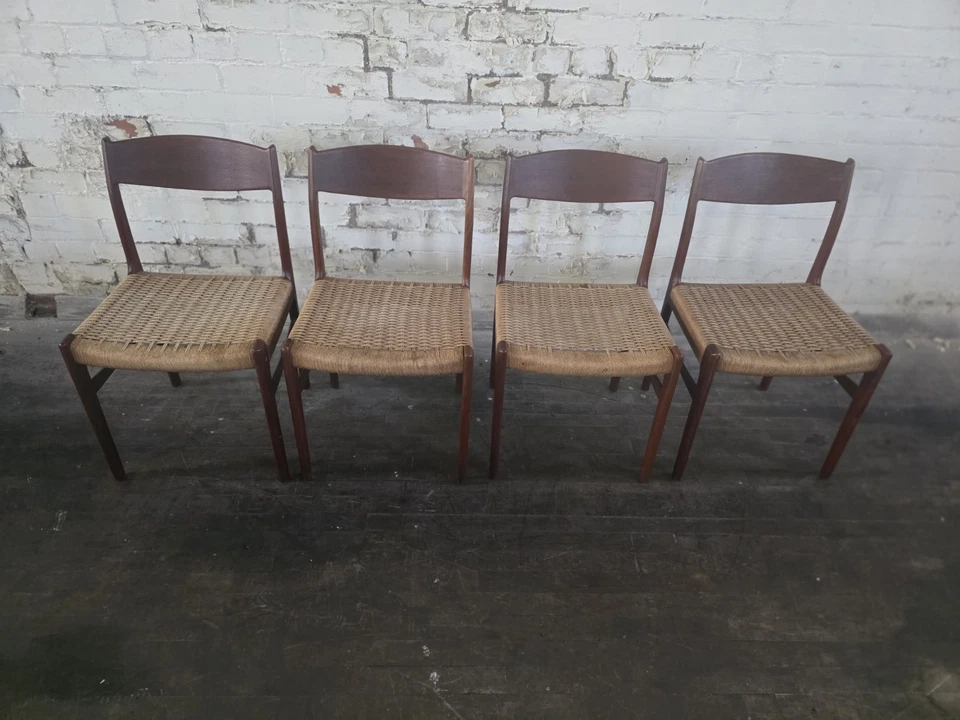 Set Of 4 Danish Teak Mid-Century Papercord Dining Chairs - Image 3 of 4