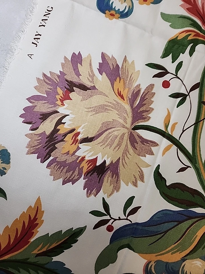 Jay Yang Fabric Jacobean Floral Polished Cotton Chintz White Multi .75Y - Image 3 of 4