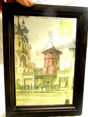   ALTER FESTER RAHMEN UNTER GLAS ANSICHT VON PARIS LE MOULIN ROUGE CPA 19. BRIEFMARKE
