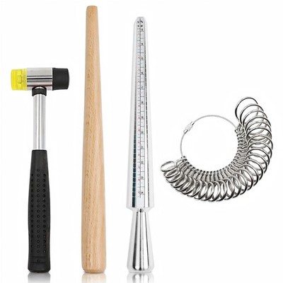 HEYMOUS Ring Mandrel Metal Sizer Set with Jewelry Rubber Mallet Hammer...