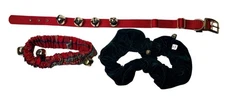 Lot of 3 Holiday Christmas Large Dog Collars Jingle Bells Adjustable Red Green