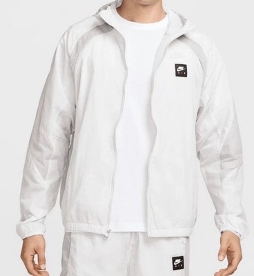 NWT Nike Mens Woven Full Zip Jacket Hoodie Size L HJ0634-009 White Platinum