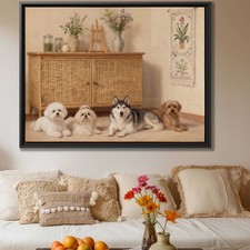 Bichon Frise Canvas Print Oil Painting Dog Artwork Living Room Decor Framed Art