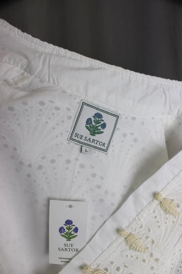 Vestido midi La Vie Style House nuevo con etiquetas para mujer blanco beige algodón ojales cuello falso L Foto 3 de 4