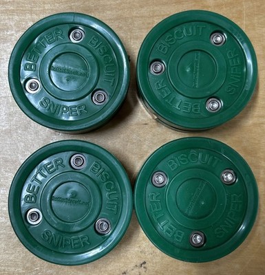 Lot of 4 Better Biscuit Snipers. Green. Hockey Pucks - New!