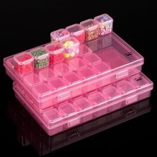 Mr. Pen Bead Storage Containers 28 Grids 2 Pack Transparent Pink Small Bead