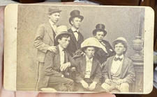 Post-Civil War CDV of men in funny hats, by R.C. Holmes, Milford, Delaware