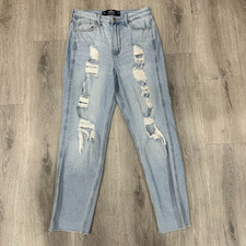Hollister Mom Jeans Ultra High Rise Women  s 3S W26 L25 Light Wash Distressed