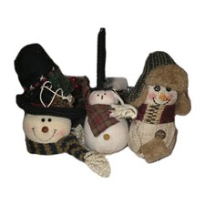 Three 3 Fabric and Felt Snowman Ornaments Christmas Holidays