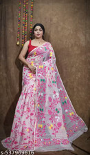 Indian Jamdani Cotton Silk Saree With Unstitched Blouse Women's Party Wear Sari