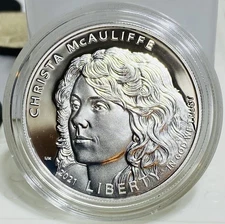 2021 p Christa McAuliffe Commemorative PROOF Silver Dollar W/OGP & COA WOW!