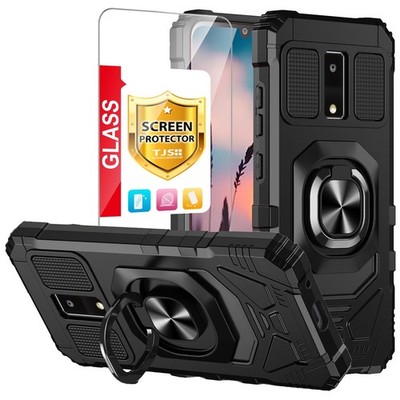 TJS Compatible for BLU View 4 (B135DL) Case, with Tempered Glass Screen Black 