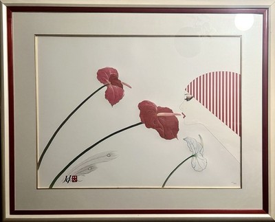 Large HISASHI OTSUKA Framed Mixed Media KISS OF ALOHA # 161/300 Neo-Deco Art