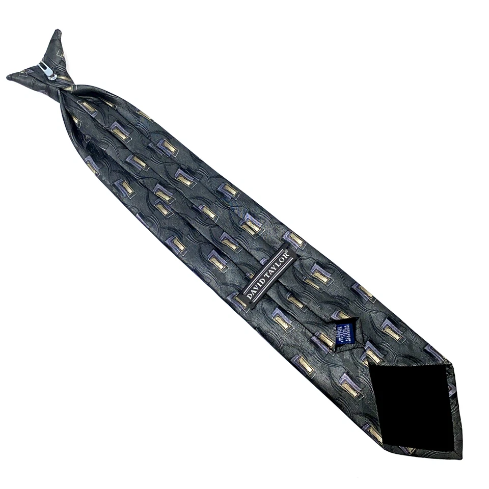 David Taylor Men’s Clip on Necktie Gunmetal Sage Gold Lavender Geo USA Tie - Image 3 of 4