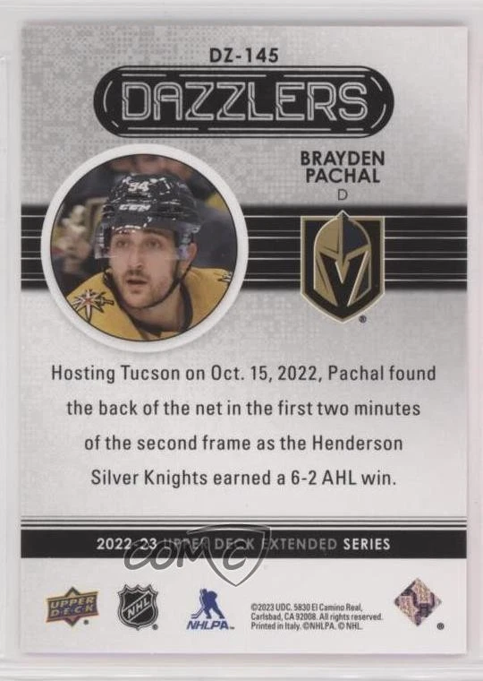 2022 Upper Deck Extended Series Dazzlers Pink Brayden Pachal #DZ-145 Rookie RC - Image 2 of 2