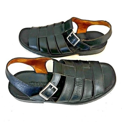 Vintage Bally Giardinetto Mens Black Leather Fisherman Sandals Made in Italy 11