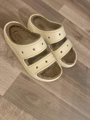Crocs Women's Beige Rubber Slide Sandals Slip-On Logo Solid Casual US 7