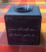 Wedding Decor GROW OLD ALONG WITH ME Farmhouse Candle Holder Rustic Blue 5.75”Sq