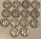14 SilverMercury Dimes .1 Oz90 %  Asst  1940’sFull Dates Equals Combined Ship.