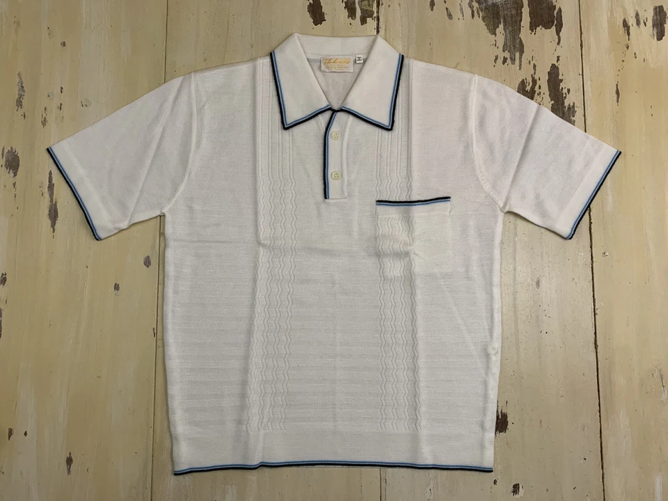 CEZARS - Vtg 60s-70s NEW DEADSTOCK White Acrylic Rockabilly Shirt, Mens MEDIUM - Изображение 2 из 4