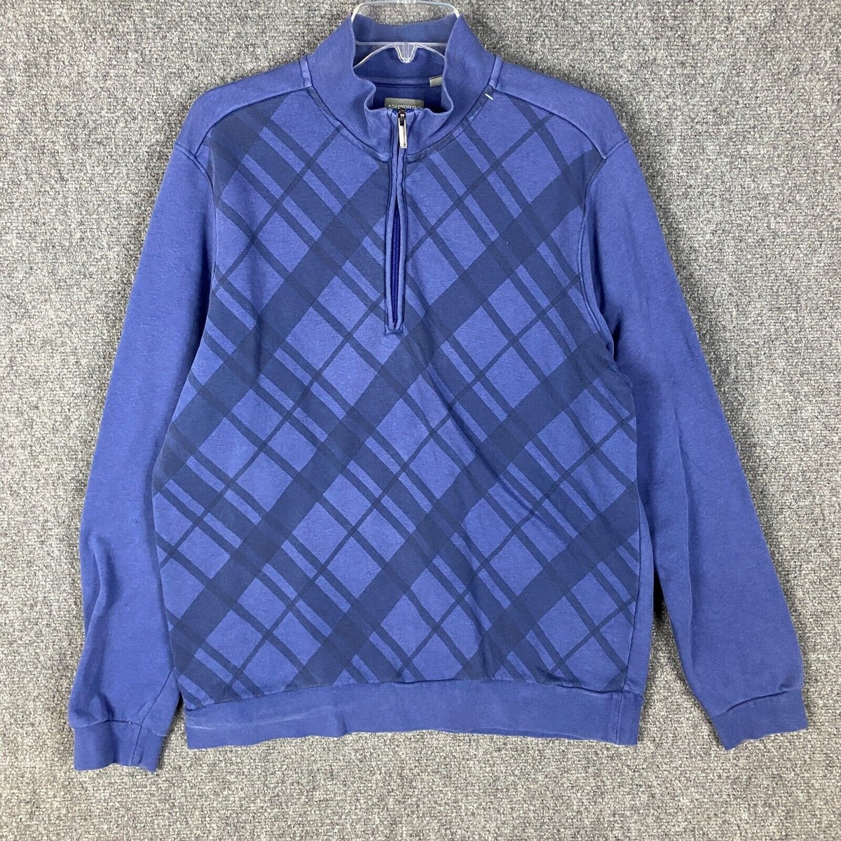 【Ashworth harf zip L size】 Ashworth Sweatshirt Men's Large 1/4 Zip Pullover Blue Cotton