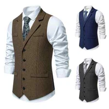 New Men Suit Vest Fabric Splicing Satin Single Breasted Fake Pocket Formal Vest