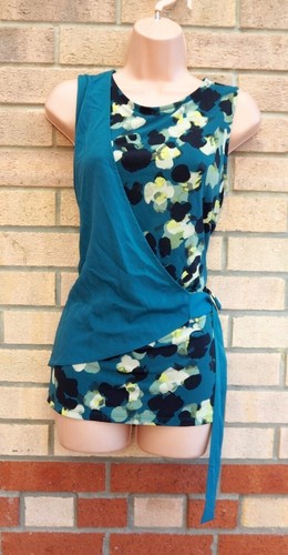NEXT GREEN FLORAL ABSTRACT WRAP BELTED SIDE SLEEVELESS BLOUSE SHIRT TOP 12