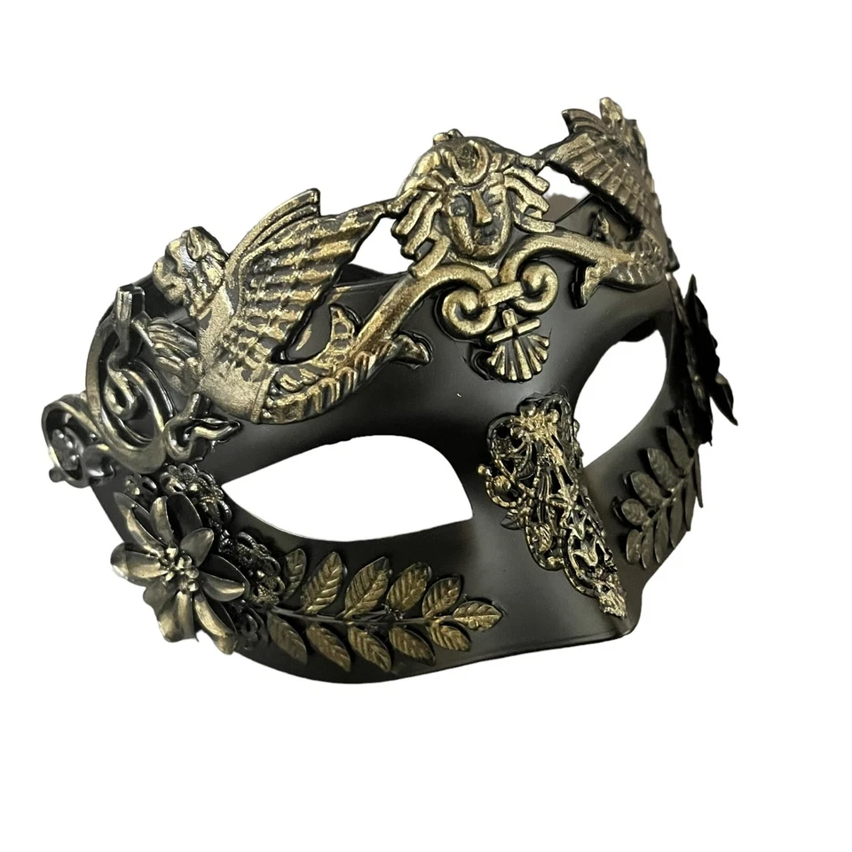 Venetian Roman Warrior Egyptian Style MEN masquerade mask (BLACK & GOLD) - Image 4 of 4