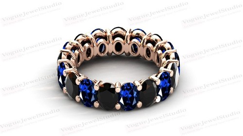 Banda de eternidad de ónix negro relleno de oro de 14 k en anillo de compromiso de plata de ley 925 - Imagen 101 de 109