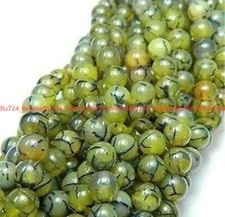 6/8/10mm Natural Yellow Dragon Veins Agate Round Gemstone Loose Beads 15''