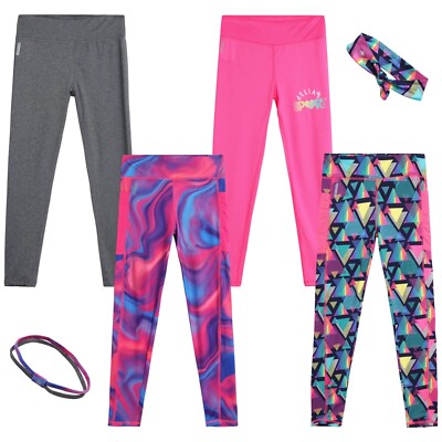 dELiA*s Junior Leggings Athletic Activewear - 4 Pack with Headband Size 10-12