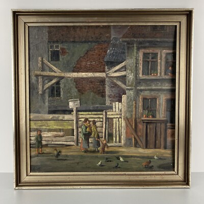 Öl-Gemälde v. Monogrammist L.H. ''Bäuerliche Szene , 20. Jh. Post-Impressionismus