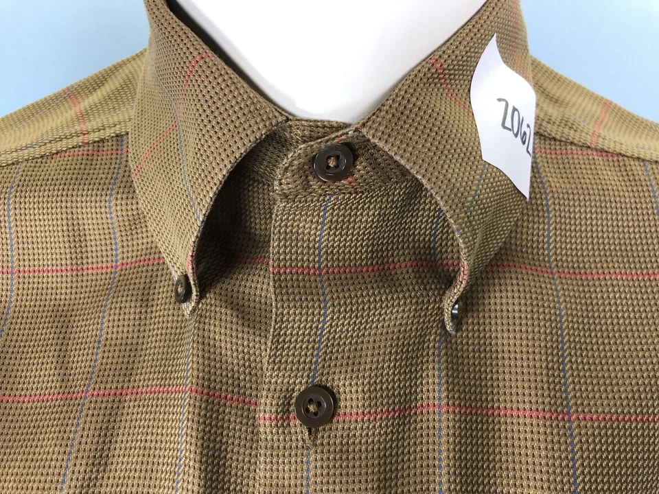 Mens Talbots Medium Caramel Shimmer Woven w/ Gray Pinstripes Cotton Button Shirt - Image 4 of 4