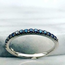 1Ct Round Cut Simulated Blue Topaz Wedding Band Eternity 14k White Gold Over