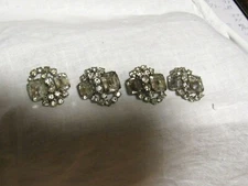 Vintage Set 4 Rhinestones Prong Set Shank Buttons Offset Shape Unusual