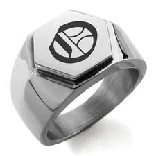 Stainless Steel Old English Monogram Letter O Mens Hexagon Crest Signet Ring