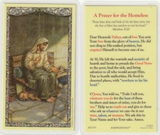 *Holy Card-(Laminated)-"A Prayer To The Homeless" (Matthew 8:20)  (L81}