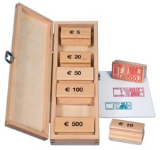 Holz-Stempel Satz mit Euro-Geldschein Motiven...
